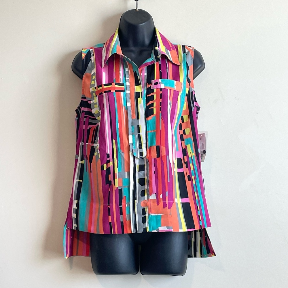 NWT Allen B. Abstract Top Pullover Sleeveless Blouse Sz S